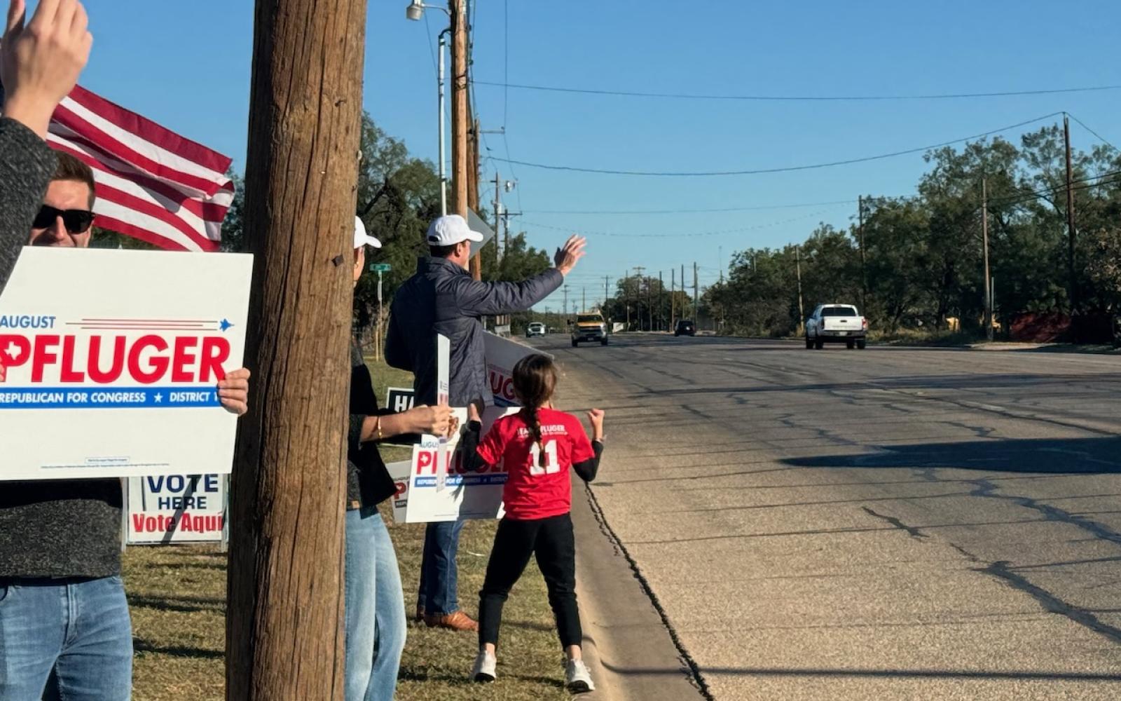 Pre. August Pfluger greats voters at Calvary Baptist Church, Armstrong at E 24th St on Election Day, Nov. 5.