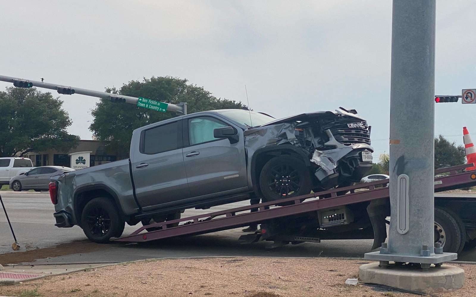 Pickup Truck Collision Snarls Traffic Near Walmart on S. Bryant