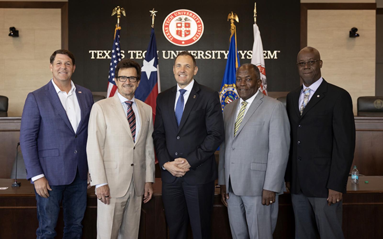 FBI Operations Director of the Criminal and Cyber Branch, B. Chad Yarbrough; U.S. Congressman Jodey Arrington; Texas Tech University (TTU) President Lawrence Schovanec, Ph.D.; Angelo State University (ASU) President Ronnie Hawkins; and TTU System Vice Chancellor of Innovation & Collaboration Stephen Bayne, Ph.D.