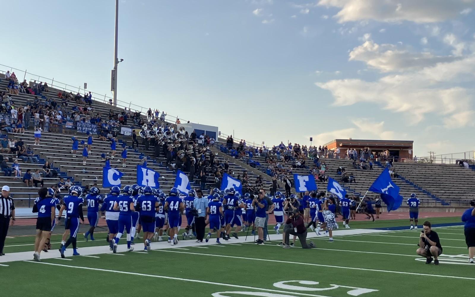 The Lake View Chiefs are in a shootout with Lubbock High at halftime with the score tied 28-28.