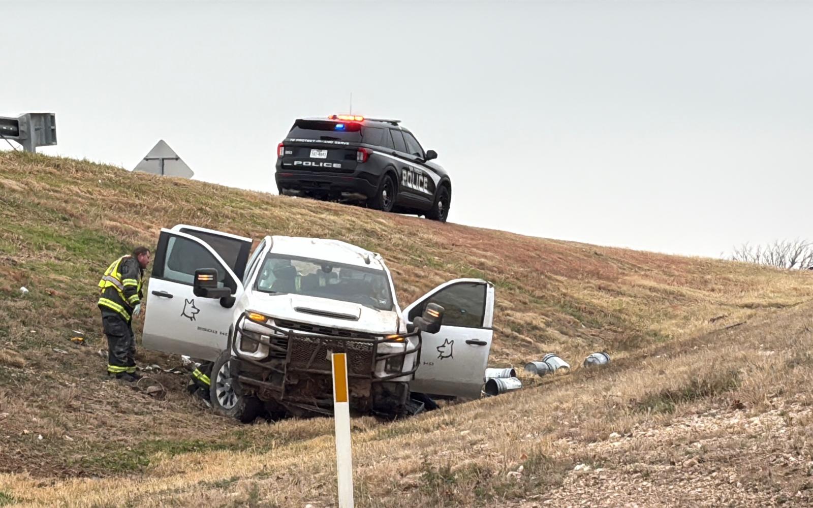 A single-vehicle rollover crash near the San Angelo city limits Monday morning shut down a highway entrance ramp.