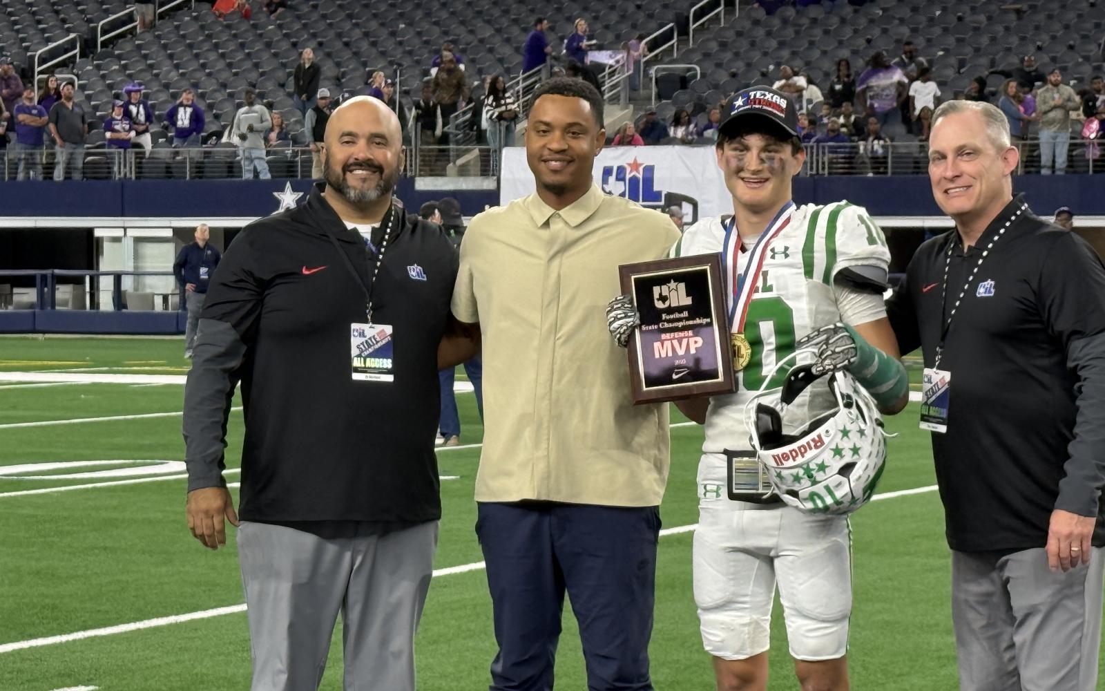 Wall's Gavin Sisson claimed Defensive MVP honors from the Class 3A Division II state final in the Hawks' 25-24 win over Newton on Thursday, Dec. 18, 2025.