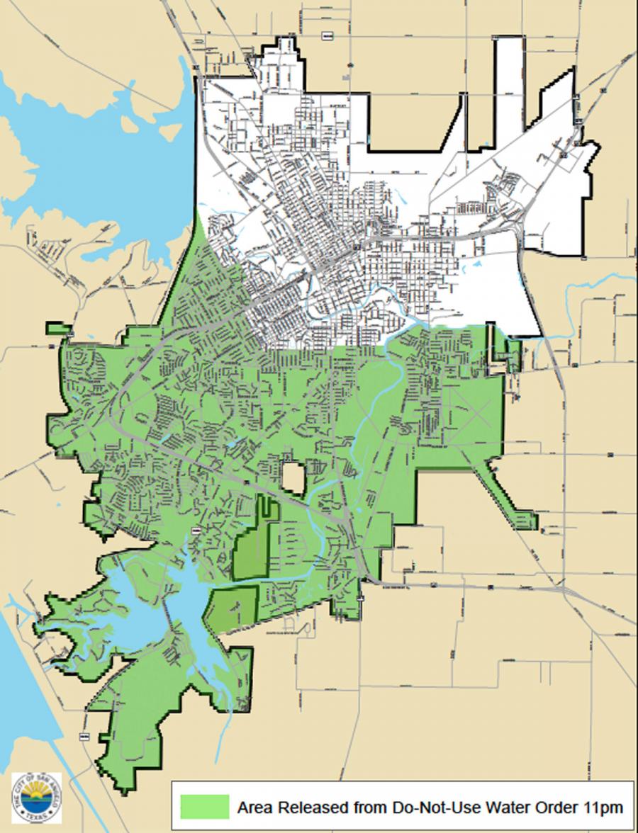 Water taps in the green area are cleared for normal water use with no restrictions as of 11:30 p.m. Tuesday night, Feb. 9