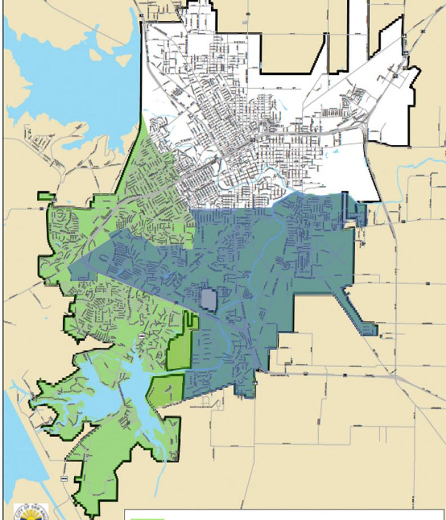 The darker blue area was added to the City of San Angelo's safe water zone Tuesday night