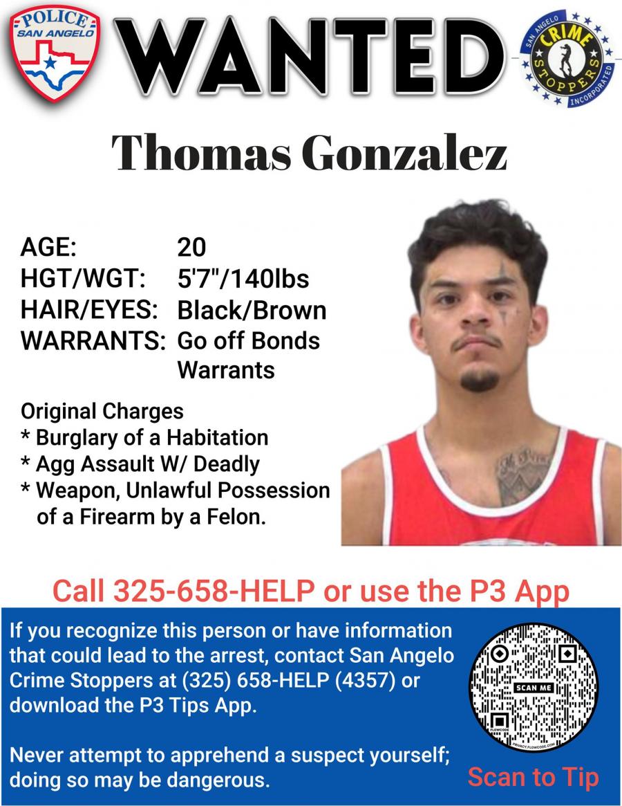 Wanted Poster Thomas Gonzalez | San Angelo Police Department
