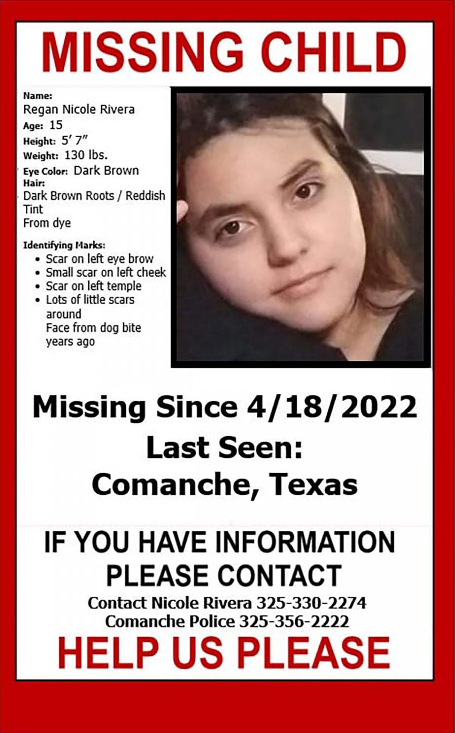 Regan Nicole Rivera, a Hispanic female, 15, was last seen yesterday, April 18