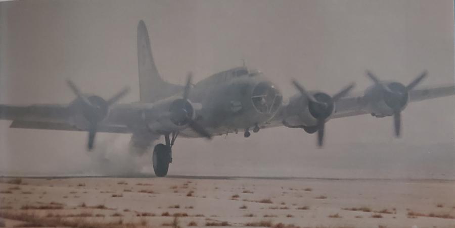 The one-wheeled touch-and-go performed for years by the pilots of Texas Raiders until Boeing told the Gulf Coast Wing that structurally this wasn't a good idea. (Photo on B17TexasRaiders.com)