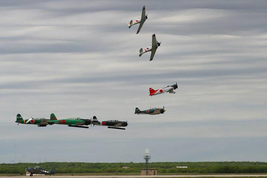the "Tora! Tora! Tora!" re-enactment in a photo from the 1970s on the Gulf Coast Wing's Website at B17TexasRaiders.com.