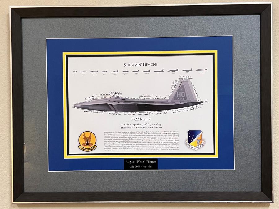 A Squadron Graphics print of the F-22 Raptor from the 7th Fighter Squadron at Holloman AFB. Pfluger flew with that squadron from 2008 until 2011.
