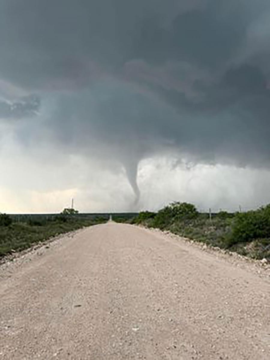 The tornado that touched down 3 miles east/southeast of Ballinger, Texas on May 2, 2024 at 1800 hours. (Tanner Tumlinson)
