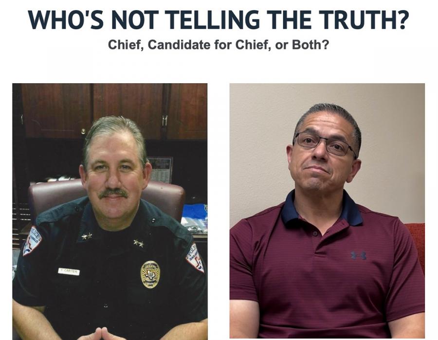 Rowlodt's Facebook post suggesting the current Police Chief Frank Carter and candidate for police chief Lt. Mike Hernandez are liars.