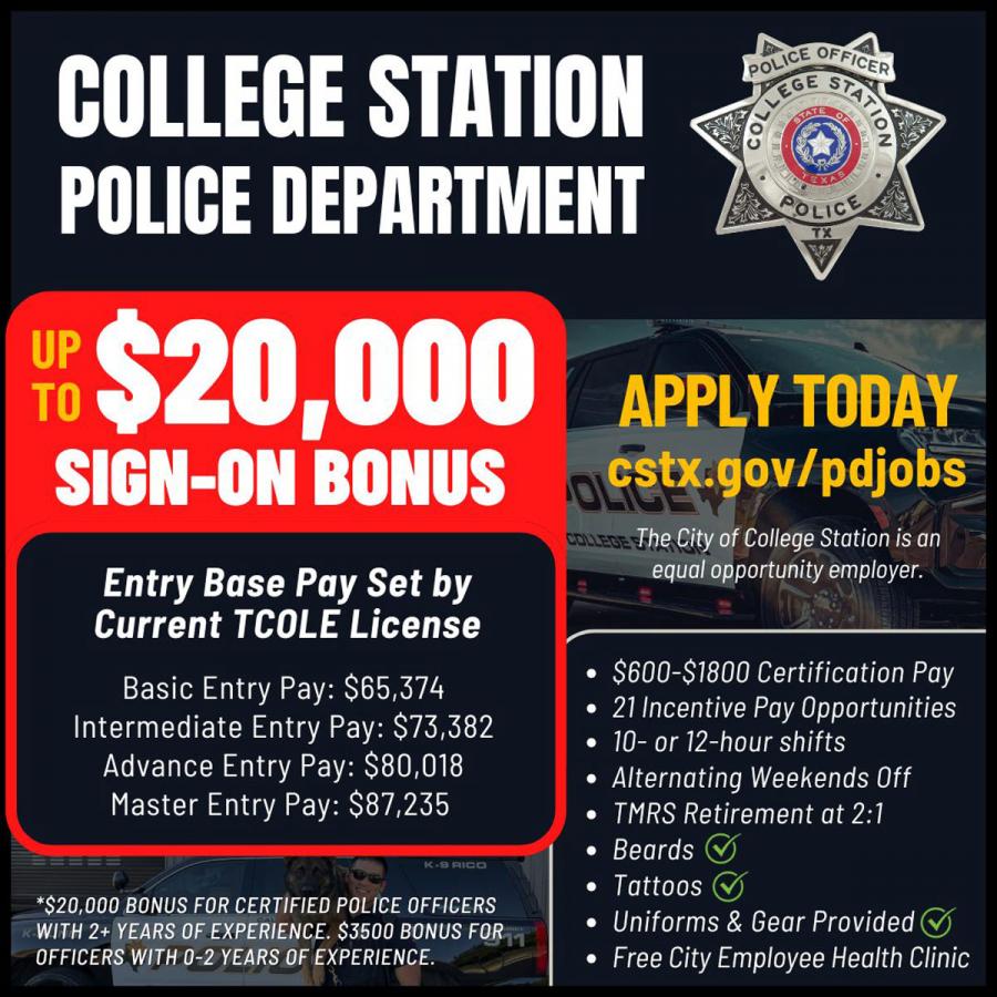 A City of College Station recruiting ad on Instagram this year.