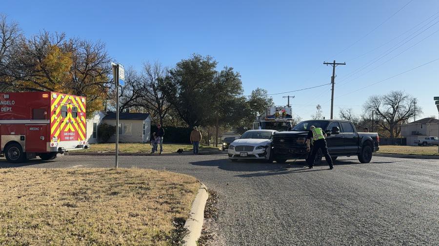 A driver was hospitalized after a two-vehicle collision at the intersection of Austin Street and Avenue D on Friday morning, according to the San Angelo Police Department.