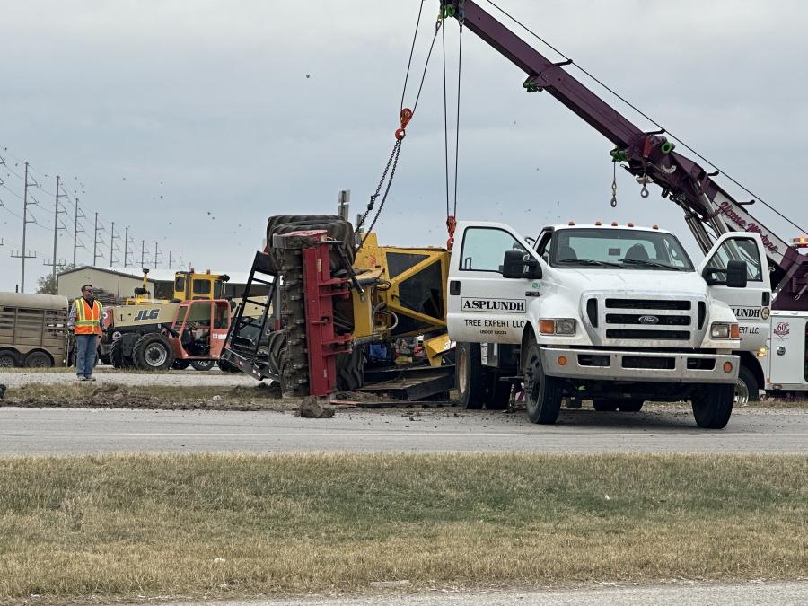 A piece of heavy machinery tipped over on Highway 67 Wednesday afternoon, temporarily shutting down traffic in both directions near Miles.