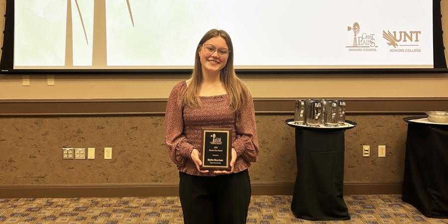ASU honors student Blythe Meacham with her Dennis Boe Award