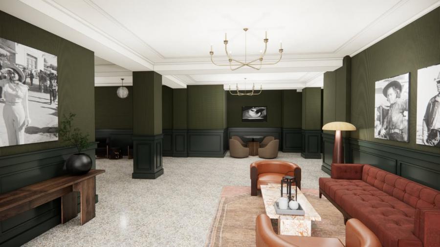 Renderings show the planned design of the lobby and common areas inside the Roosevelt Lofts, a 25-unit senior housing redevelopment underway at 50 N. Chadbourne St. in downtown San Angelo.  Photo by: Roosevelt Lofts on Facebook