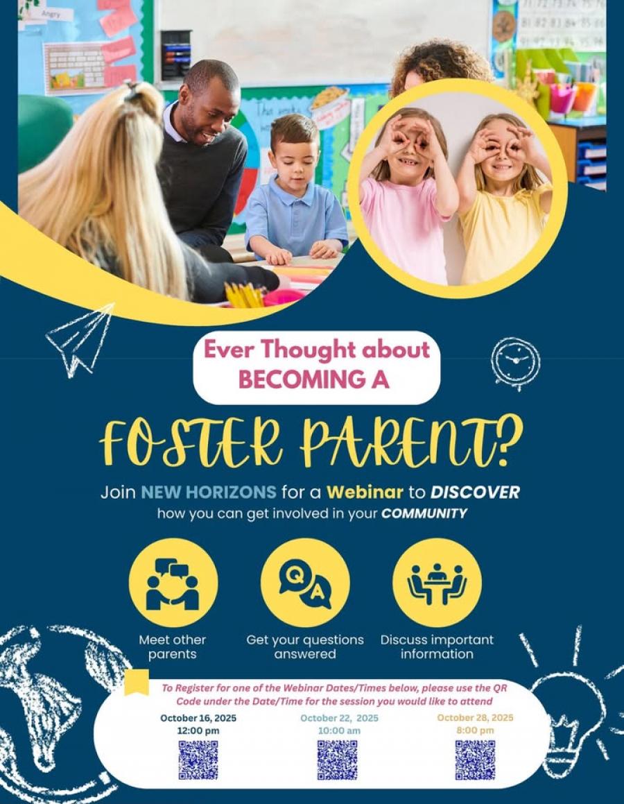 New Horizons will host a series of free online webinars this month to help local residents learn about becoming foster parents and how to get involved in the community.