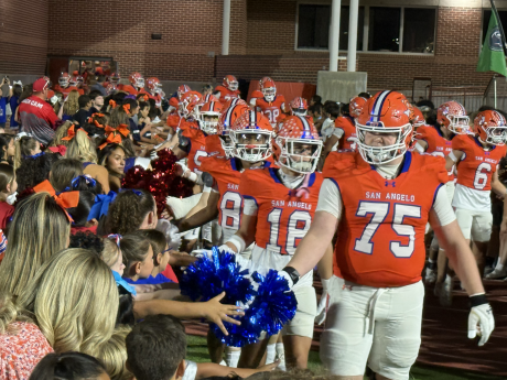 The Central Bobcats walk onto the field before their game against Frenship on Thursday, Nov. 6, 2025. Ethan Boyd (75) leads the way.