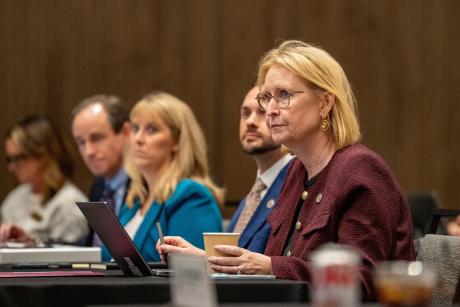 Susan Ballabina, executive vice chancellor of the Texas A&M University System, during a board of regents meeting in College Station on Nov. 13, 2025. Ballabina has been named as sole finalist for president of the system's flagship campus.