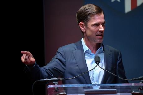 State Sen. Mayes Middleton, R-Galveston, speaks at a debate hosted by the Republican Attorneys General Association (RAGA) at the Grenada Theater in Dallas on February 17, 2026.