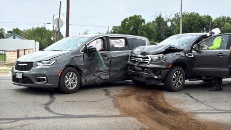 Two vehicles collided at the intersection of Avenue L and Irving Street on Monday, May 18, 2026.