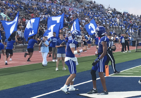 Lake View quarterback Chris Alvizo (7) and Andrew Young (3) celebrate a touchdown against Snyder on Friday, Sept. 4, 2026.
