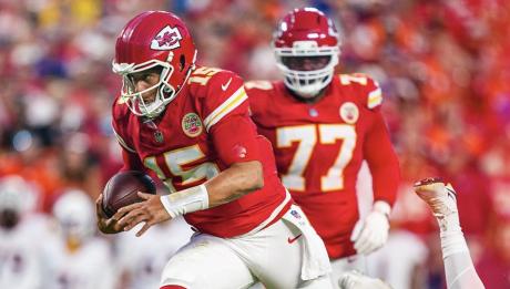 Kansas City Chiefs' Patrick Mahomes in action against the Denver Broncos 2026
