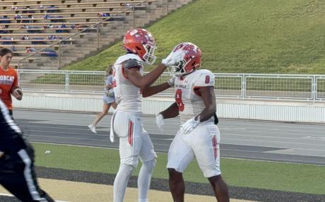 Central Bobcats' Ellis Johnson and Zey Johnson after a Zey touchdown against El Paso Montwood 2026