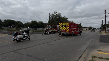 A motorcyclist was taken to the hospital Monday afternoon after colliding with a vehicle on Avenue L.