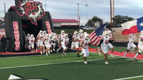 The Ballinger Bearcats run onto the field before their game against Colorado City on Friday, Oct. 16, 2026.