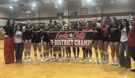 The Ballinger volleyball team celebrates after a first-round playoff win over Colorado City on Thursday, Oct. 29, 2026.