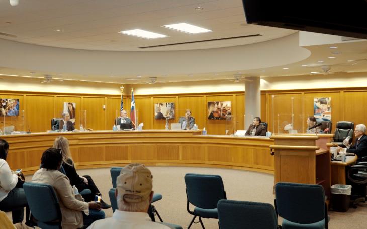 Trustee Max Parker, far right, addresses the San Angelo ISD Board of Trustees on Oct. 19, 2020.