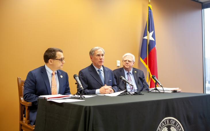 Senator Paul Bettencourt, Gov. Greg Abbott, Representative Briscoe Cain (Contributed/gov.tx.gov)