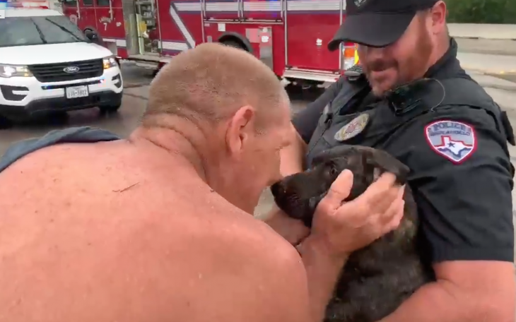 Dog &amp; Man Rescued from Flooded Red Arroyo (LIVE! Photo/Matt Trammell)