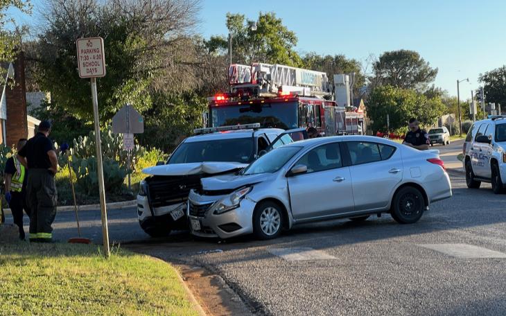 A crash between a SAPD cruiser and a Toyota on Oct. 24, 2021