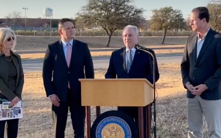 Mayor Gunter, Tony Gonzales, Steve Scalise, August Pfluger at GAFB (LIVE! Photo/Joe Hyde)