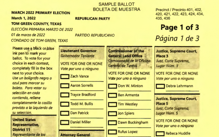 Sample Ballot Image (Contributed/Tom Green County Elections)