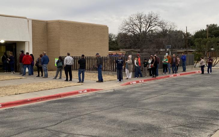 The line for the March 1, 2022 election at the Grape Creek ISD Administration building.