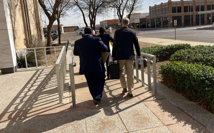 Vasquez and his defense team depart the Lubbock Federal Courthouse on March 21, 2022