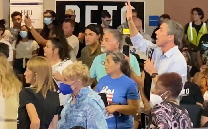  In Midland yesterday, some are tired of Beto O’Rourke. His campaign stop was interrupted by jeers and cheers from the opposition as O’Rourke attempted to calm the protestors by offering some of them an opportunity to speak.