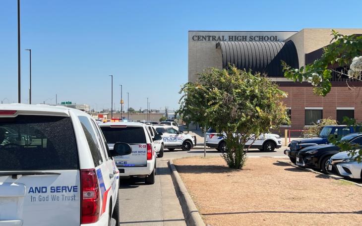 Police surround Central High School on September 30, 2022