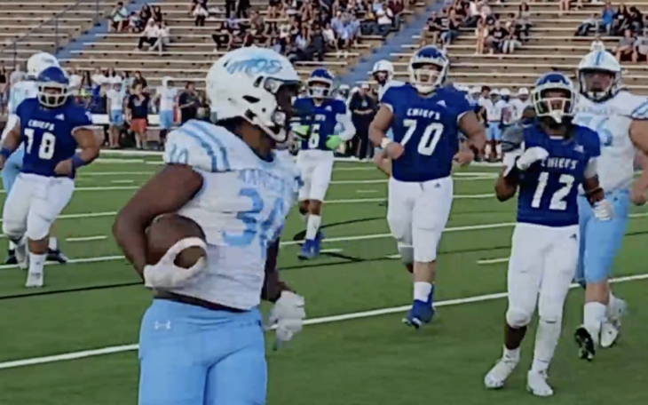 Greenwood Ranger running back Tylan Booker runs in a touchdown in San Angelo Stadium.
