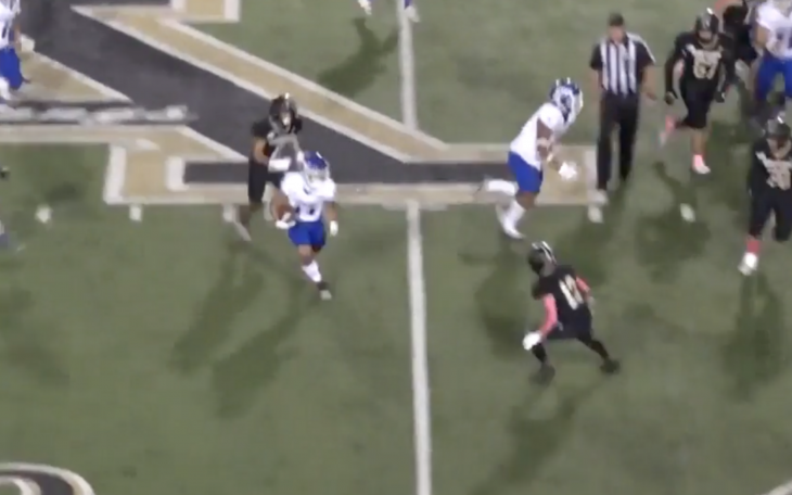 Adam Robles returns an interception thrown by Andrews QB Galvan.