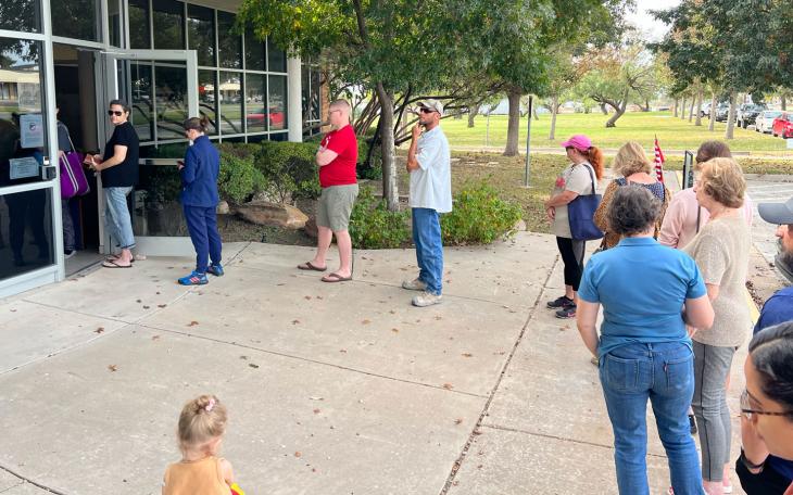 The line to vote at the TxDOT facility on Knickerbocker Road on November 8, 2022