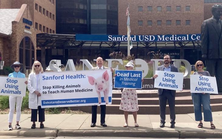 A PCRM protest at Stanford Medical Center