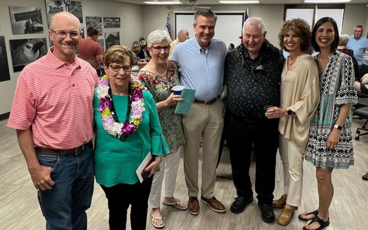 The Dierschke extended family, from left: Kenny Dierschke, Binnie Dierschke, Linda Dierschke, Ward Dierschke, Norman Dierschke, Carissa Rossi, and Paige Jones.