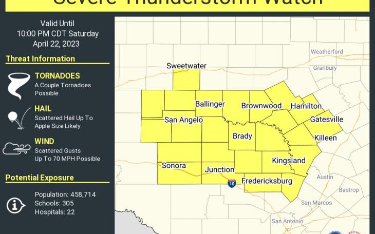 Severe Thunderstorm Watch 4.22.23 (Courtesy/NWS)