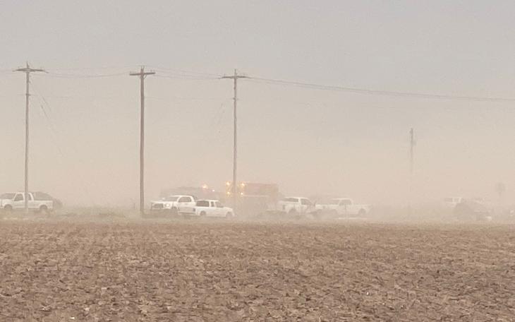 Crash scene on US 87 S during a virga dust storm on June 2, 2023.