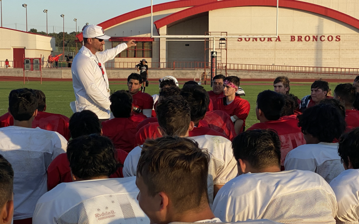 Sonora Bronco Head Coach Blake Weston Addresses the Team