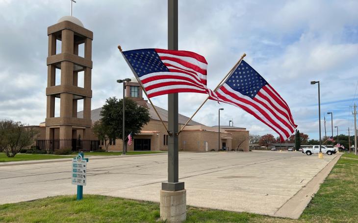 Flags at Holy Angels Church Dec. 7, 2023 (LIVE photo Yantis Green)